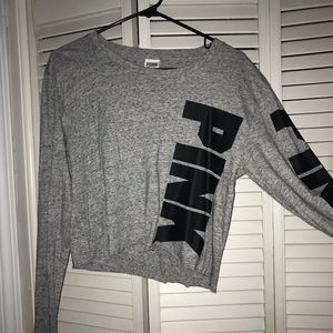 pink brand long sleeved crop top